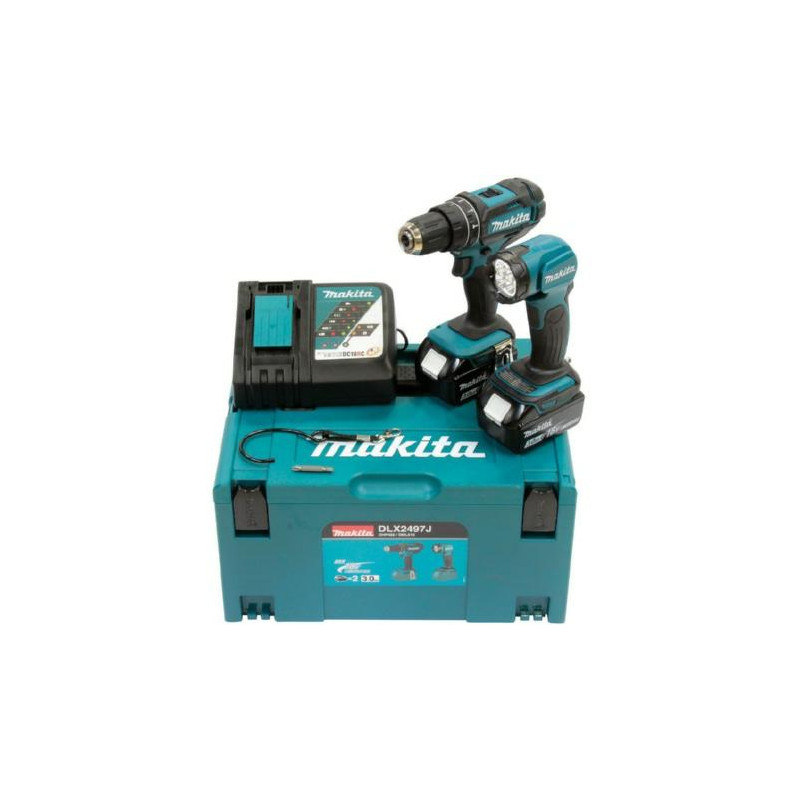DLX2497J MAKITA. ZES. COMBO DML815 + DHP482 + 2xBL1830 + DC18RC + Makpac3