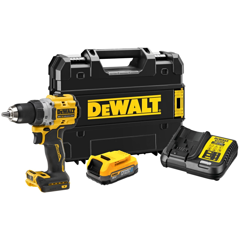 DCD805E1T-QW DEWALT WIERTARKO-WKRĘTARKA UDAROWA 18V 90Nm 1x1,7Ah POWERSTACK BL TSTAK DCD805E1T