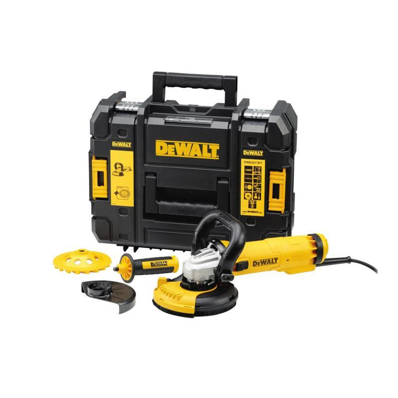 DWE4217KT-QS DEWALT SZLIFIERKA KĄTOWA 1200W 125mm WALIZKA TASTAK + OSŁONA DWE46150 + TARCZA DIAMENTOWA DWE4217KT