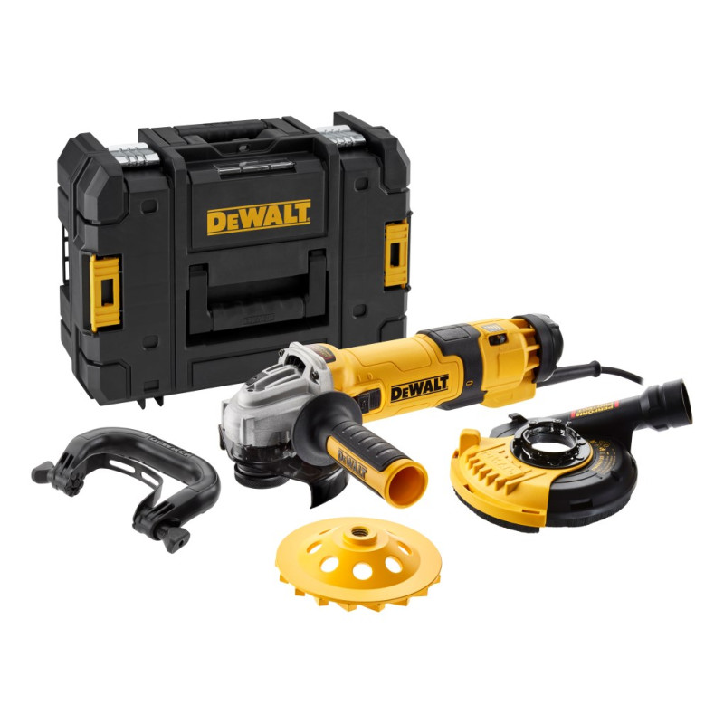 DWE4257KT-QS DEWALT SZLIFIERKA KĄTOWA 1500W 125mm WALIZKA TASTAK + OSŁONA DWE46150 + TARCZA DIAMENTOWA DWE4257KT