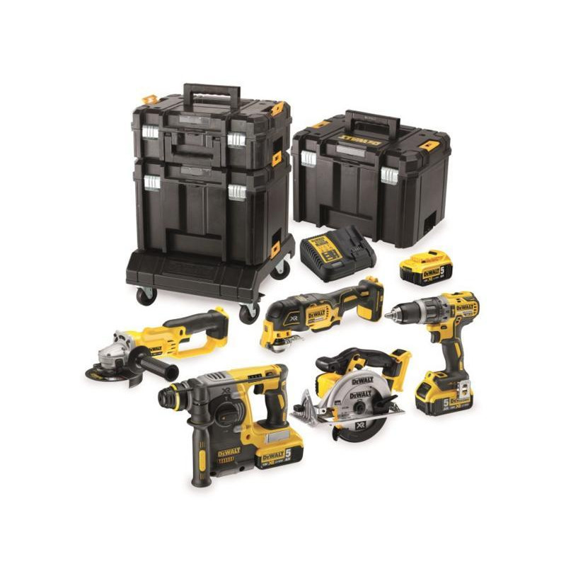 DCK654P3T-QW DEWALT ZESTAW COMBO 18V 6 - ELEMENTOWY + 3 x 5,0Ah + 3x TSTAK DCK654P3T