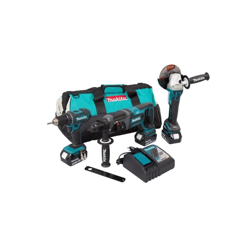 MAKITA 18 V KOMBINUOTAS RINKINYS DLX3078TX1 (DDF482+DGA504+DHR241) 3x5.0 BAG