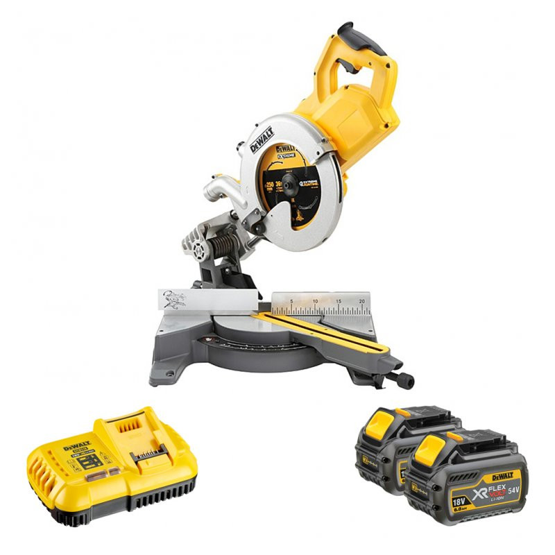 DCS778T2 DeWALT FLEXVOLT 54V skersinio pjovimo staklės 250 mm (2x6.0 Ah)