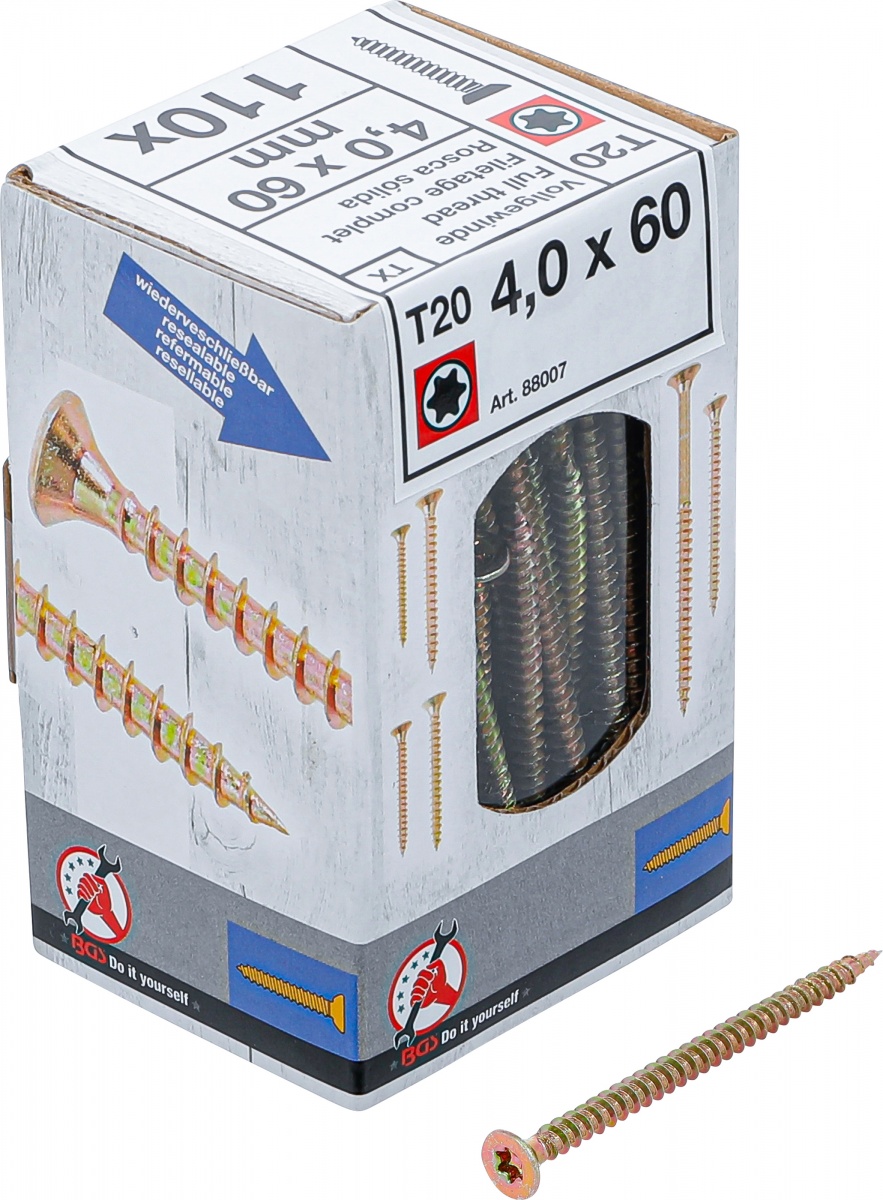 Universalūs varžtai | T-Star (Torx) T20 | 4.0 x 60 mm | 110 vnt. (88007)