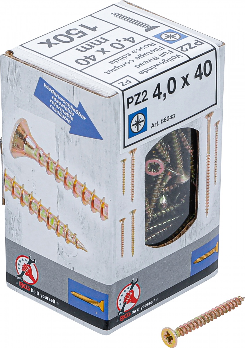 Universalūs varžtai | Cross Slot PZ2 | 4.0 x 40 mm | 150 vnt. (88043)