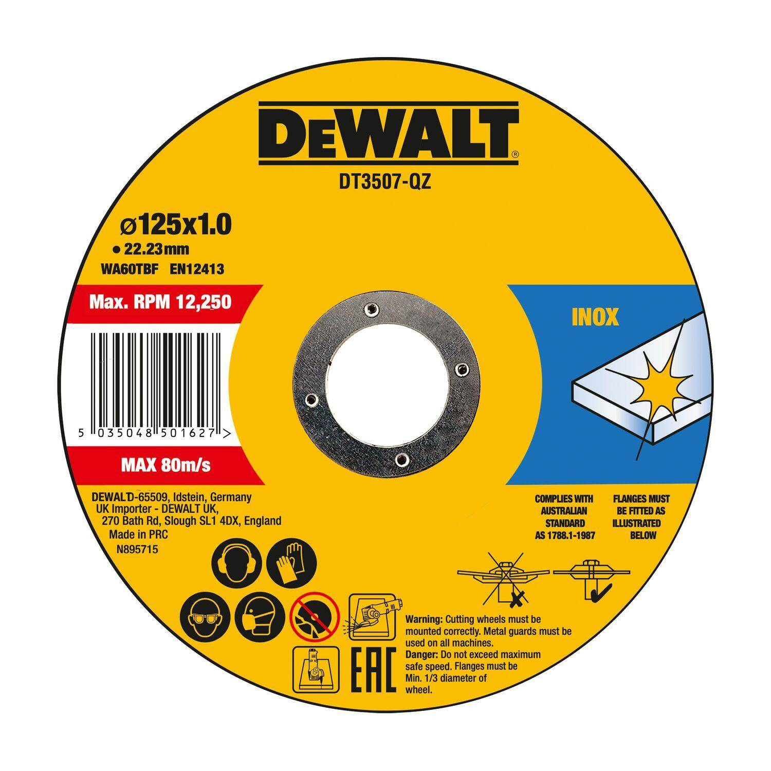 DeWalt nerūdijančio plieno pjovimo diskas 125x1mm INOX - 10 vnt.