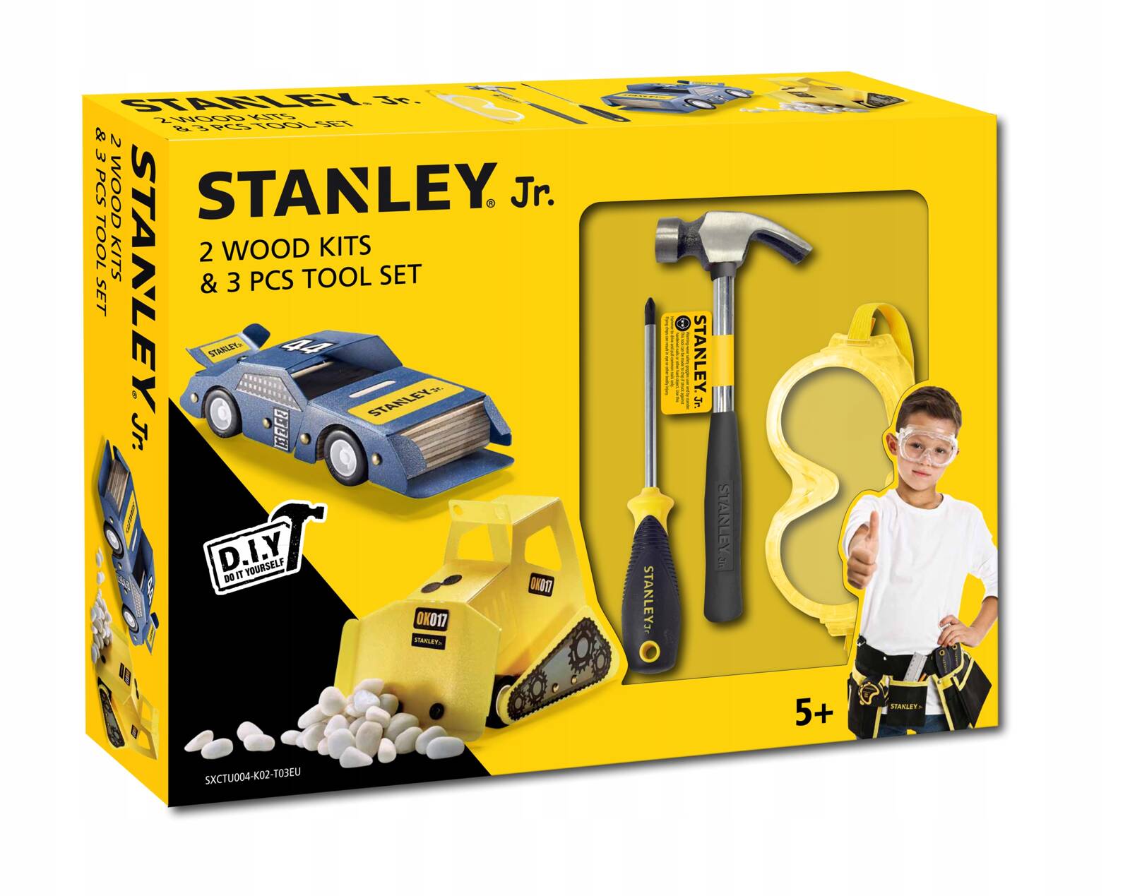 Rinkinys su automobiliu, ekskavatoriumi ir 3 įrankiais Stanley Jr.