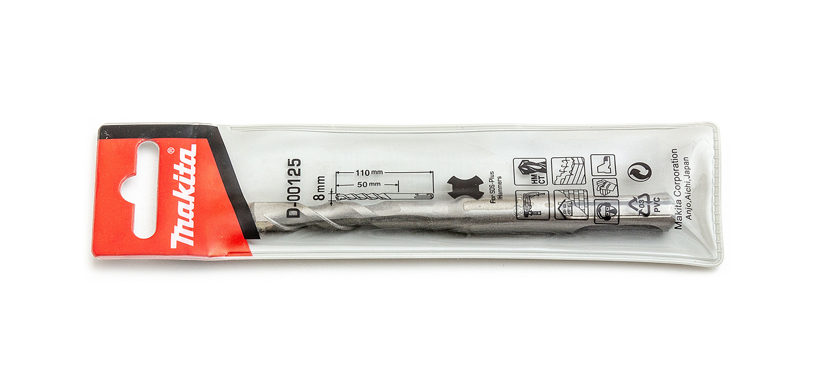Ekonomiškas betono grąžtas SDS-PLUS griebtuvas 8x110 mm Makita D-00125