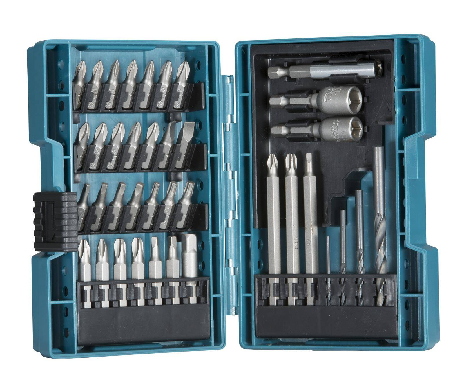 Makita priedų rinkinys dėkle 38 elementai (antgaliai, lizdai, metaliniai grąžtai) B-54106