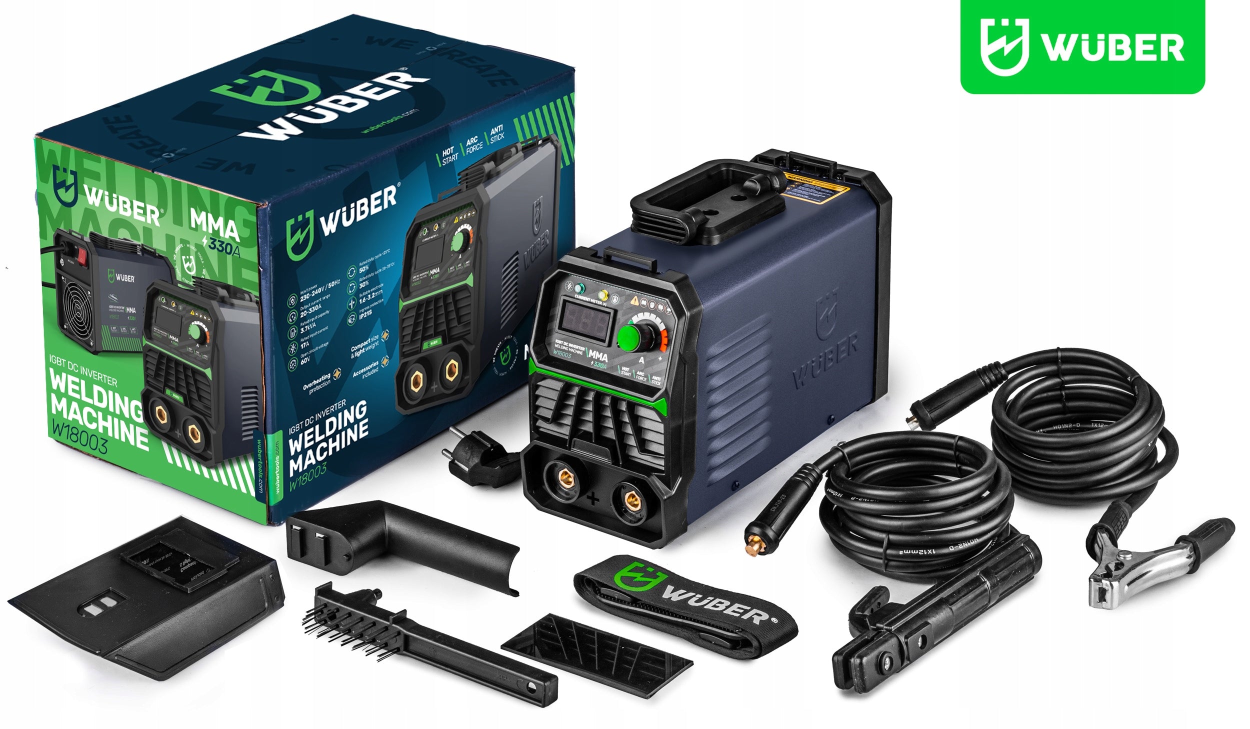 Inverterinis suvirinimo aparatas WUBER MMA 330A su IGBT technologija, VRD, Hot Start, Arc Force ir Anti-Stick funkcijomis