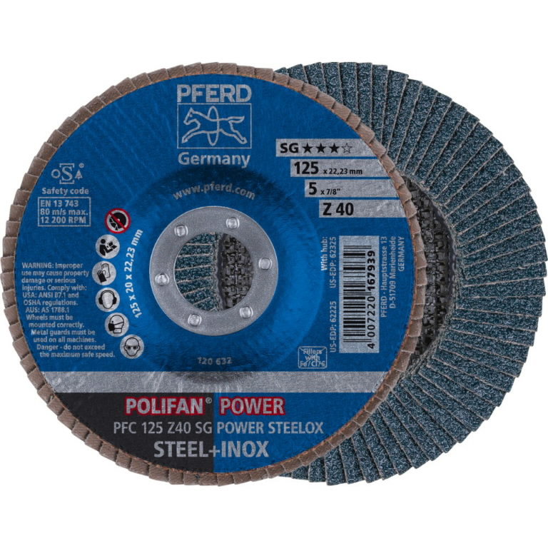 Lapelinis šlifavimo diskas SG POWER STEELOX 125mm Z40 PFC, Pferd