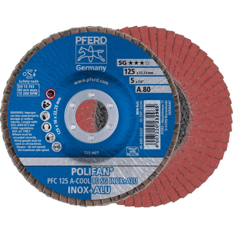 Lapelinis šlifavimo diskas SG INOX+ALU 125mm P80 PFC, Pferd