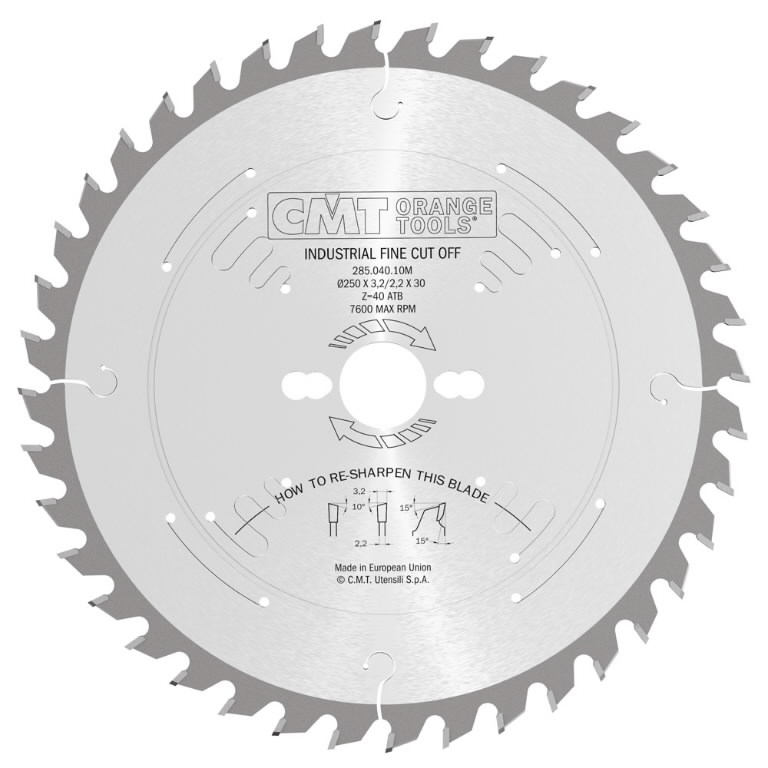 Diskas pjovimo 250x3,2x30 Z40 HM 250x3,2/2,2x30 Z40 a=15° b=10° ATB, CMT