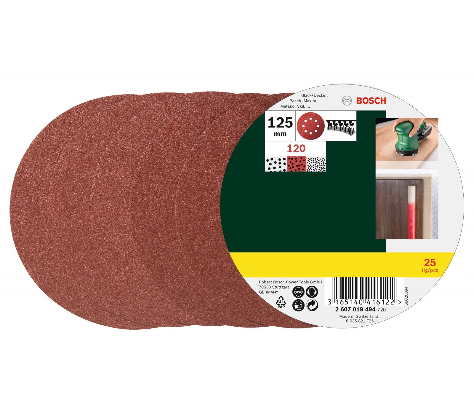 Bosch šlifavimo popierių rinkinys, 125 mm, 120 grūdėtumas, 25 vnt.
