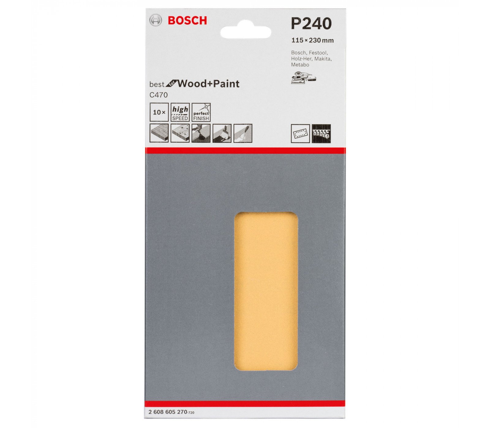 Bosch šlifavimo popierius C470, 115 x 230 mm, 240 grūdėtumas, 10 vnt.