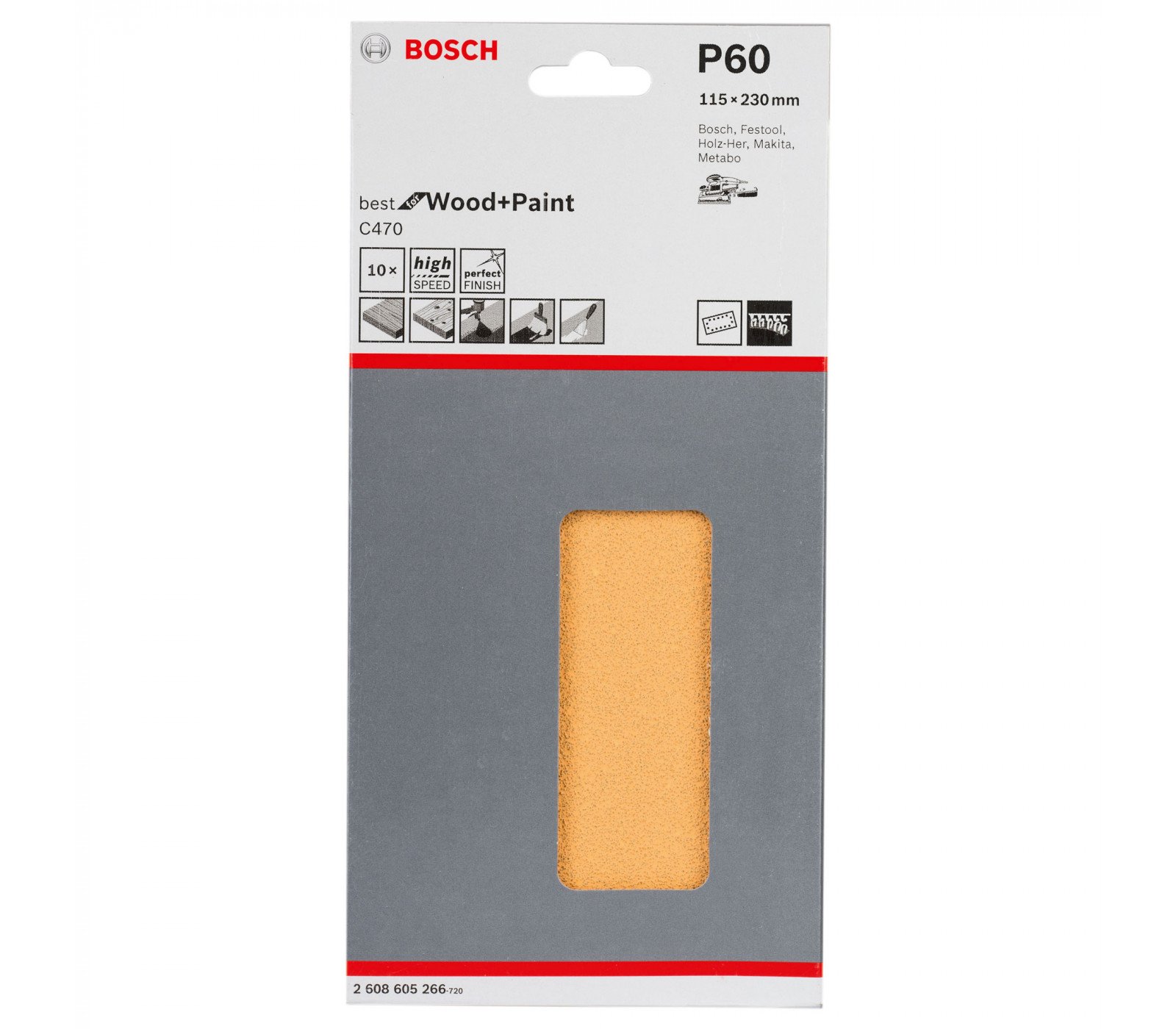 Bosch šlifavimo popierius C470, 115 x 230 mm, 60 grūdėtumas, 10 vnt.