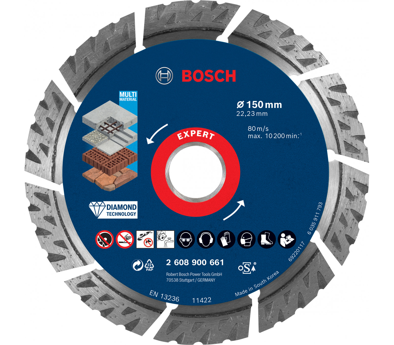 Universalus deimantinis pjovimo diskas statyboms Bosch Expert, 150 x 22,23 x 2,4 mm, 1 vnt. (2608900661)