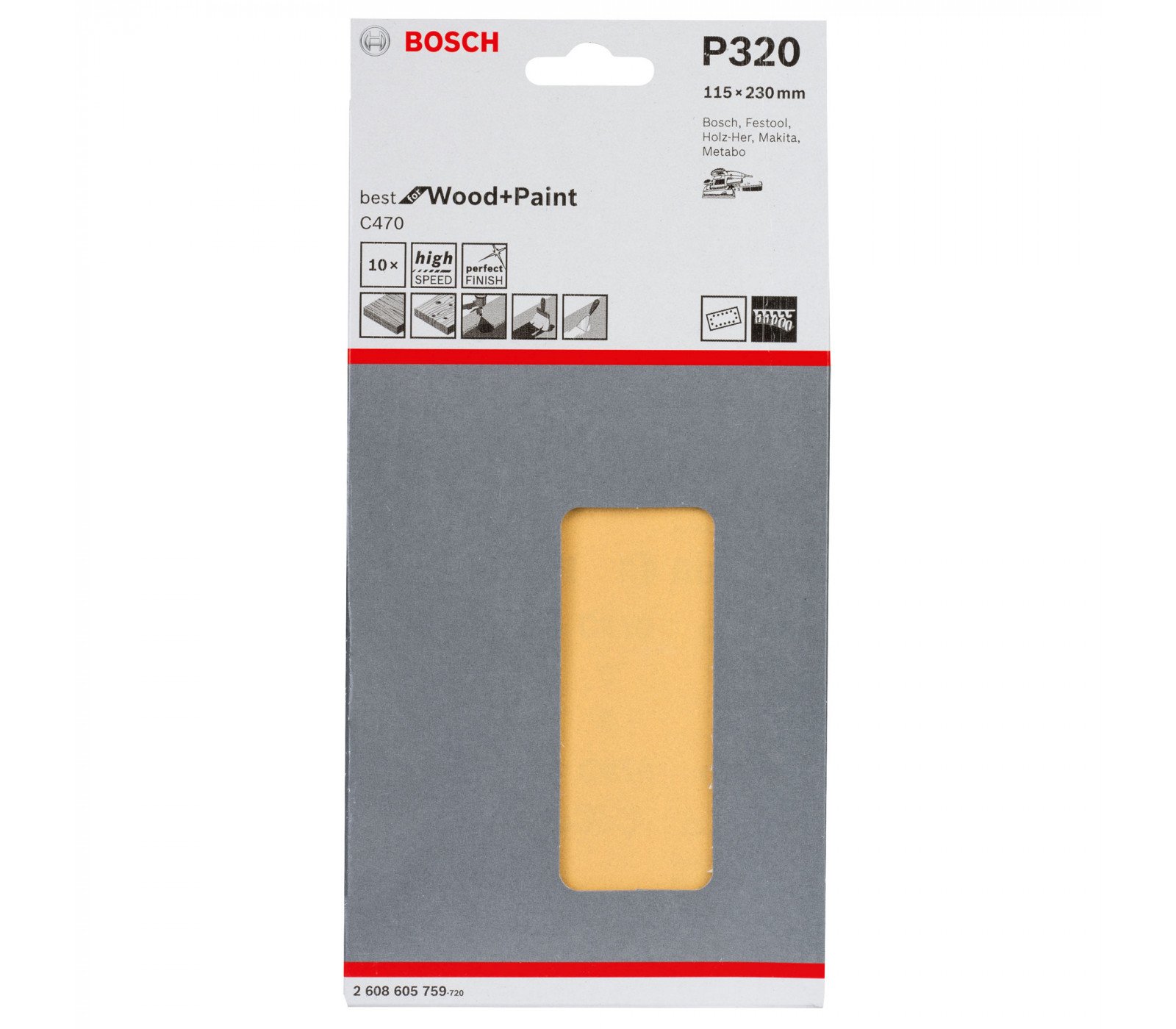 Bosch šlifavimo popierius C470, 115 x 230 mm, 320 grūdėtumas, 10 vnt.