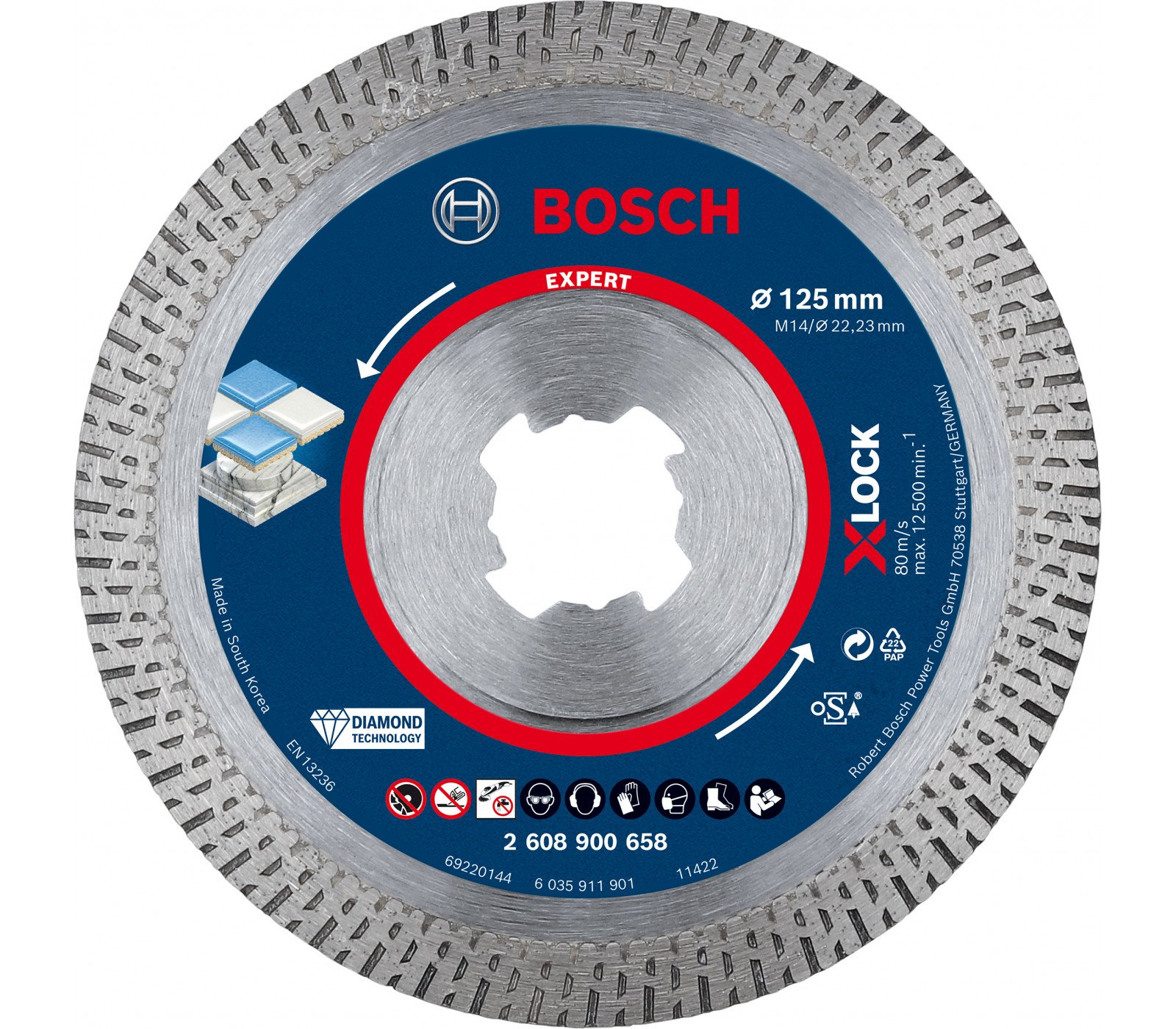 Deimantinis pjovimo diskas kietai keramikai Bosch X-Lock, 125 x 22,23 x 1,6 mm, 1 vnt.