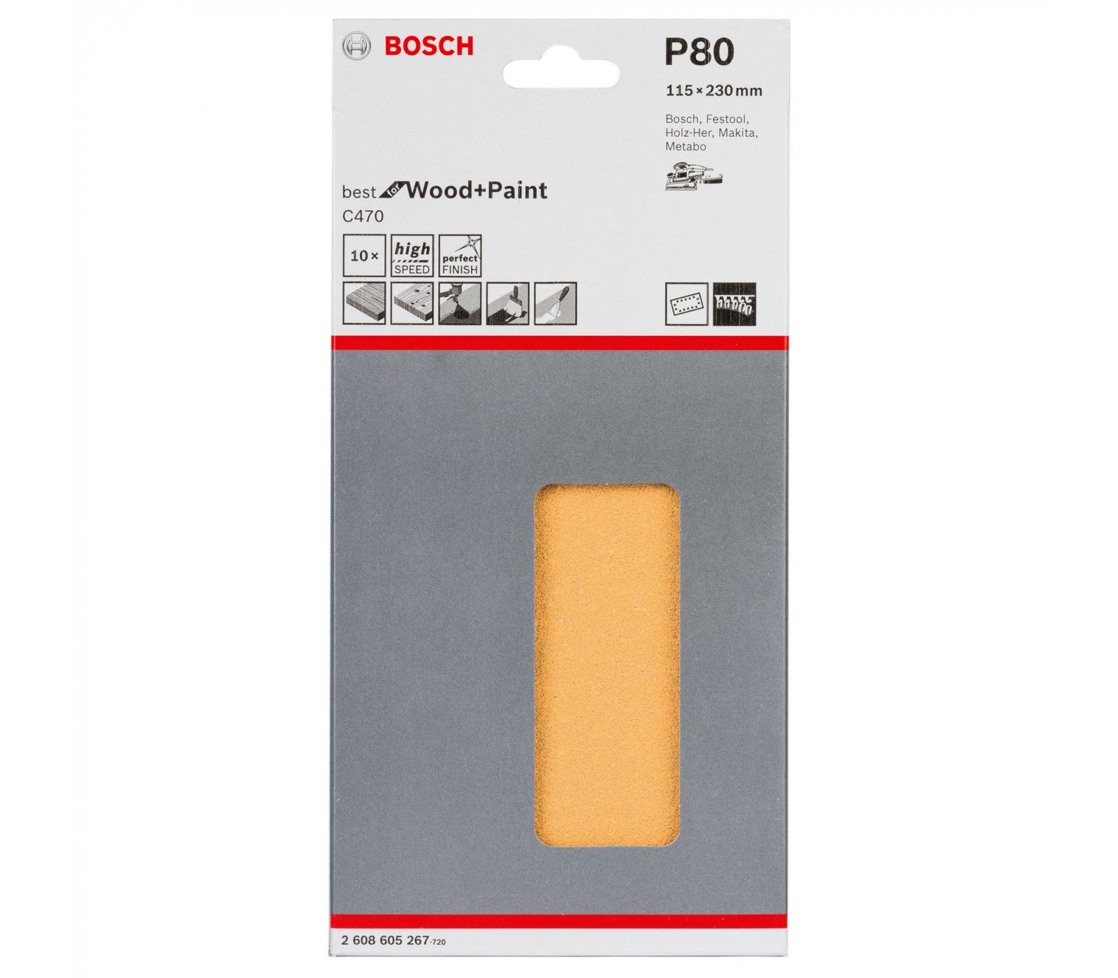 Bosch šlifavimo popierius C470, 115 x 230 mm, 80 grūdėtumas, 10 vnt.