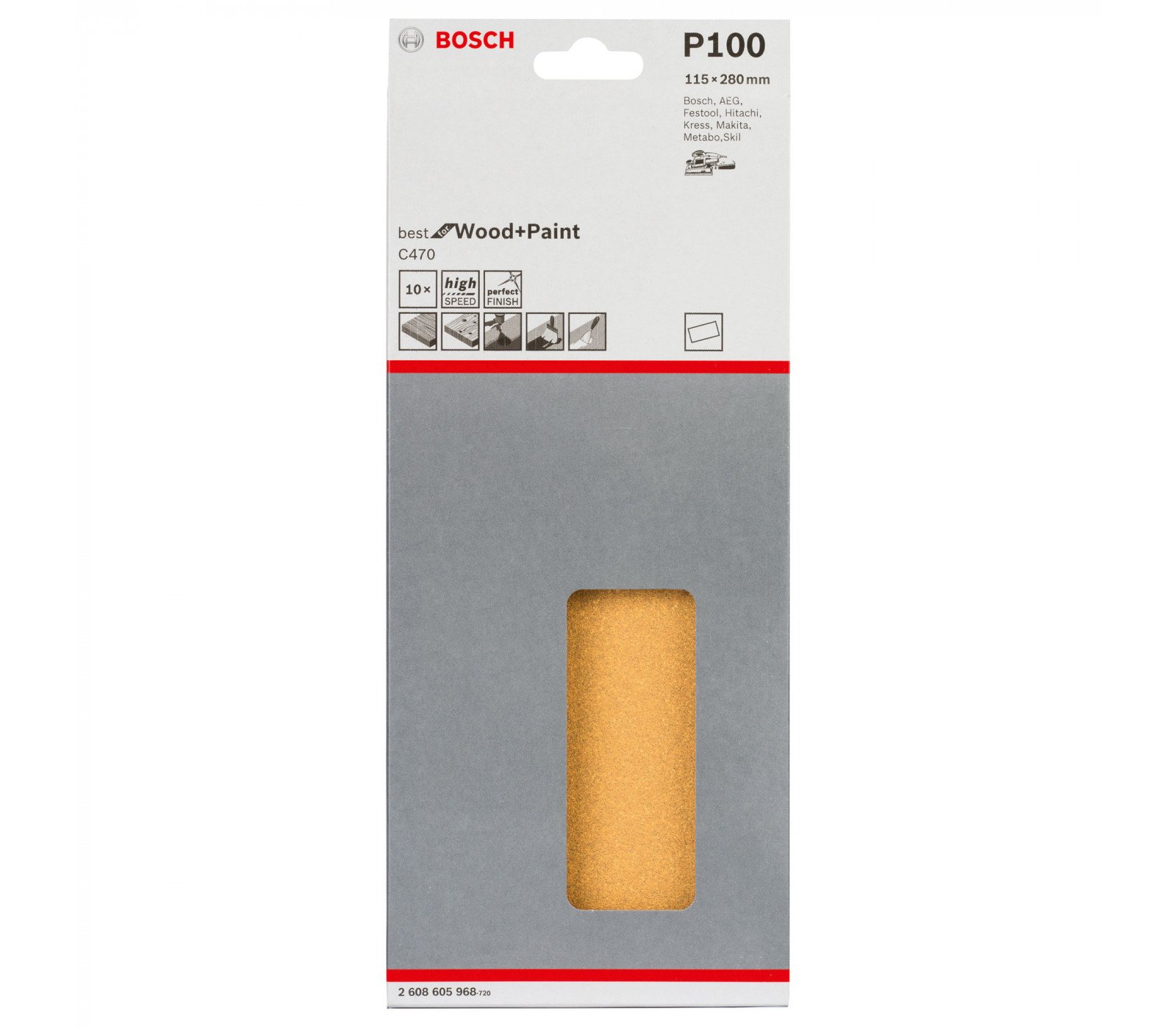 Bosch šlifavimo popierius C470, 115 x 280 mm, 100 grūdėtumas, 10 vnt.