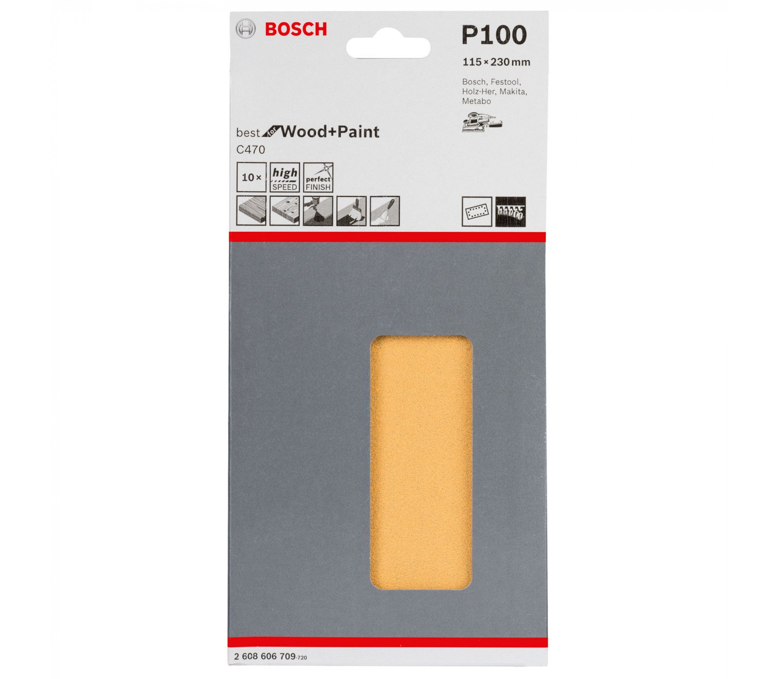 Bosch šlifavimo popierius C470, 115 x 230 mm, 100 grūdėtumas, 10 vnt.
