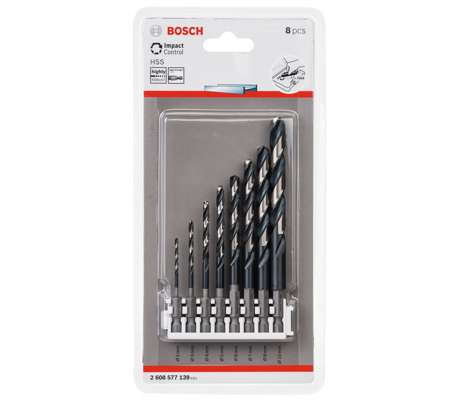 Bosch „Impact Control“ HSS spiralinių grąžtų antgalių rinkinys, 8 vnt.