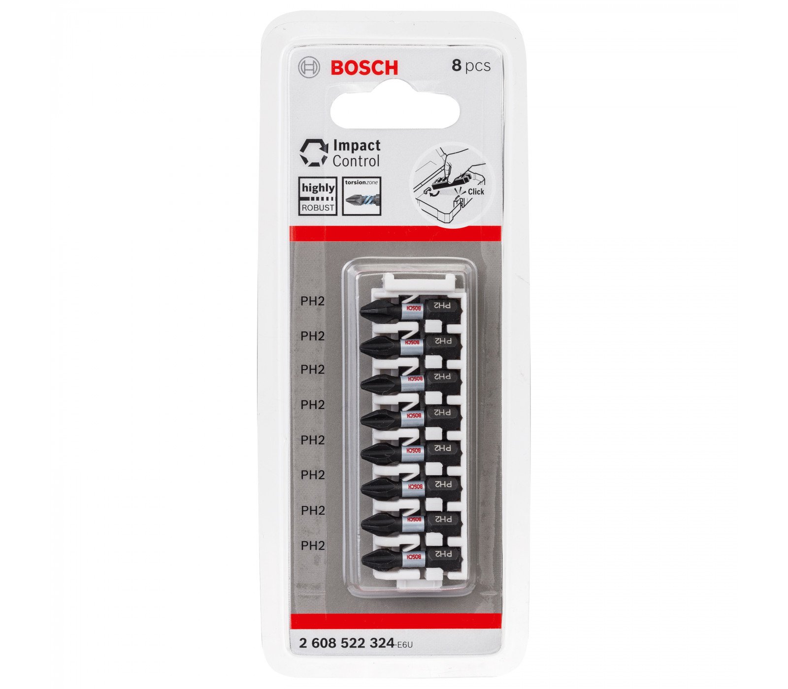 Bosch sukimo antgalių rinkinys Impact Control, 8 vnt, PH2, 25 mm