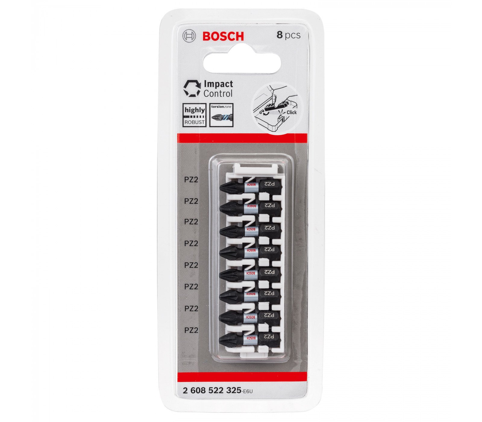 Bosch sukimo antgalių rinkinys Impact Control, 8 vnt, PZ2, 25 mm