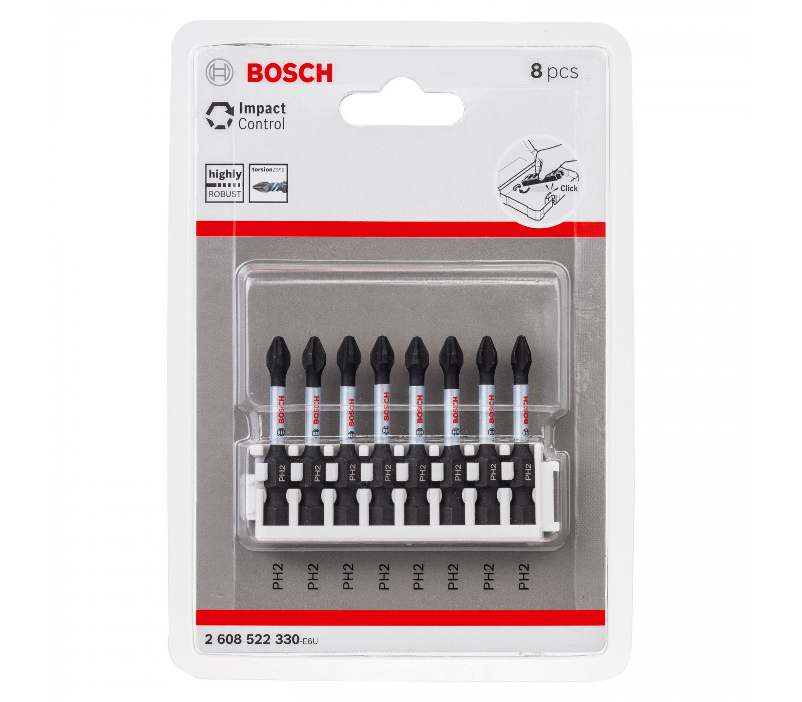 Bosch sukimo antgalių rinkinys Impact Control, 8 vnt, PH2, 50 mm