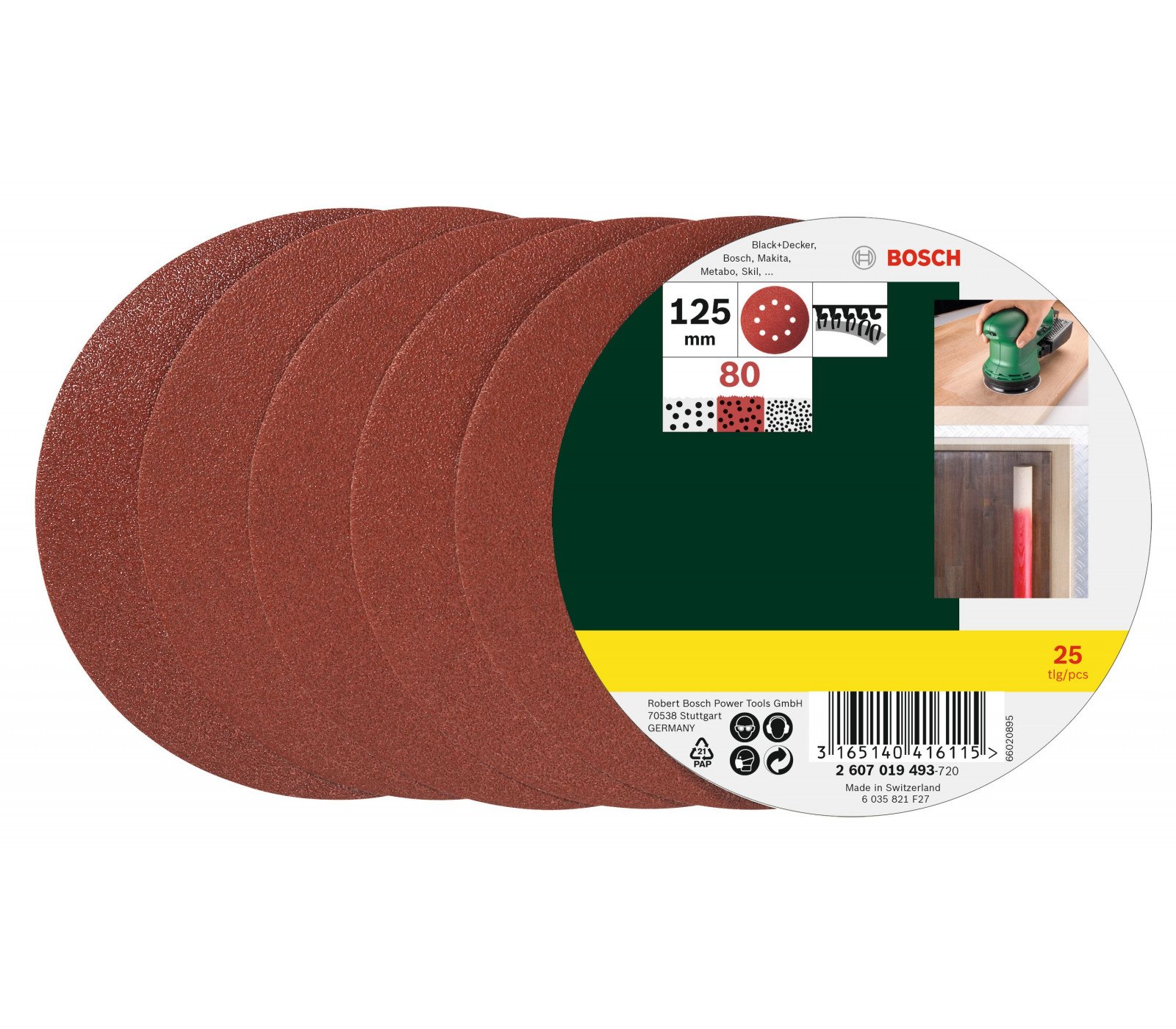 Bosch šlifavimo popierių rinkinys, 125 mm, 80 grūdėtumas, 25 vnt.