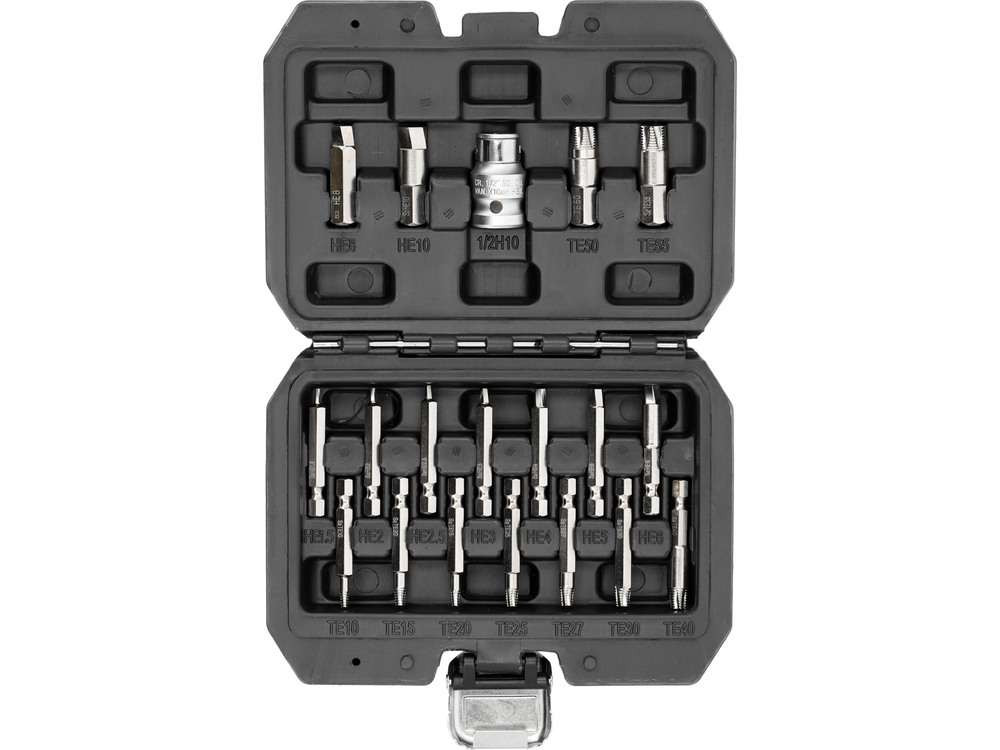 Antgalių rinkinys | sugadintiems T-Star (Torx) ir hex | 19 vnt. (YT-04584)