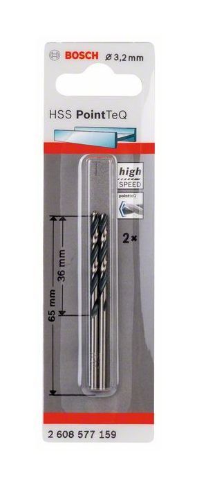 Metalo grąžtas BOSCH PointTeQ, 3,2 x 36/65 mm, HSS, 2 vnt