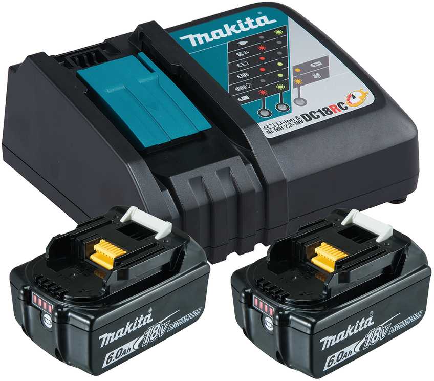 Akumuliatorių ir kroviklio rinkinys MAKITA, 18 V, 2 x 6,0 Ah Li-ion, 2 x BL1860B ir DC18RC