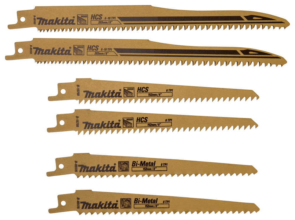 Tiesinio pjūklo pjūklelių rinkinys MAKITA, 2 x B-16798, 2 x B-05175, 2 x B-05153, medienai, 6 vnt.