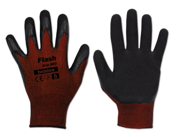 Sodo ir darbo pirštinės Bradas FLASH GRIP RED, 9 dydis, 6 vnt.