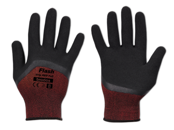 Sodo ir darbo pirštinės Bradas FLASH GRIP RED FULL, 9 dydis, 6 vnt.