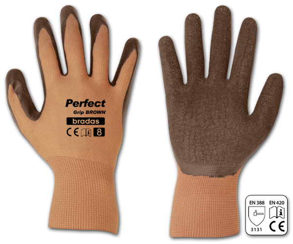 Sodo ir darbo pirštinės Bradas PERFECT GRIP BROWN, 10 dydis, 6 vnt.