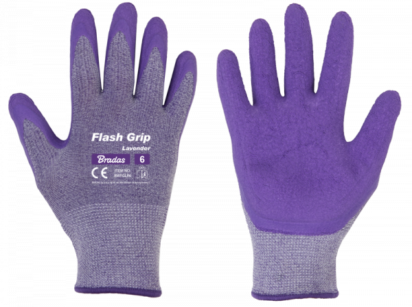 Sodo ir darbo pirštinės Bradas FLASH GRIP LAVENDER, 6 dydis, 6 vnt.