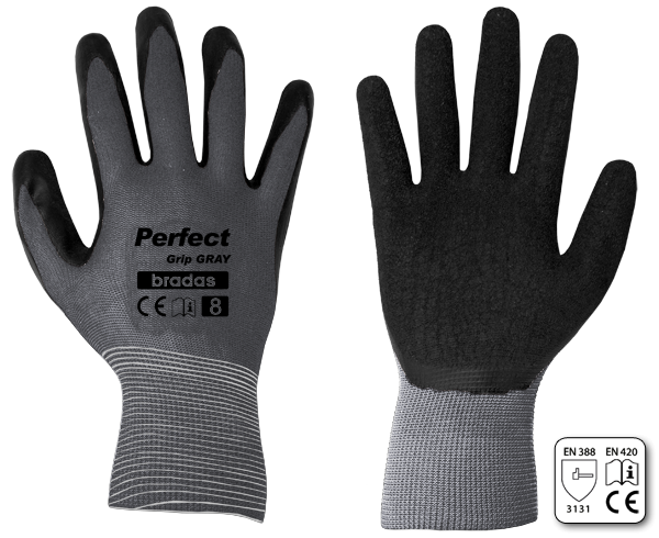 Sodo ir darbo pirštinės Bradas PERFECT GRIP GRAY, 10 dydis, 6 vnt.