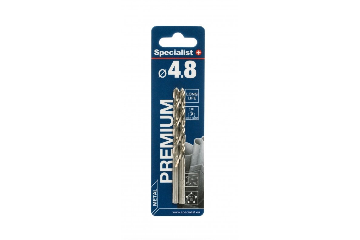 Metalo grąžtas SPECIALIST+ Premium, 4,8 mm, HSS, 2 vnt.