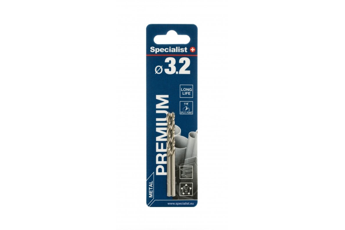 Metalo grąžtas SPECIALIST+ Premium, 3,2 mm, HSS, 2 vnt.