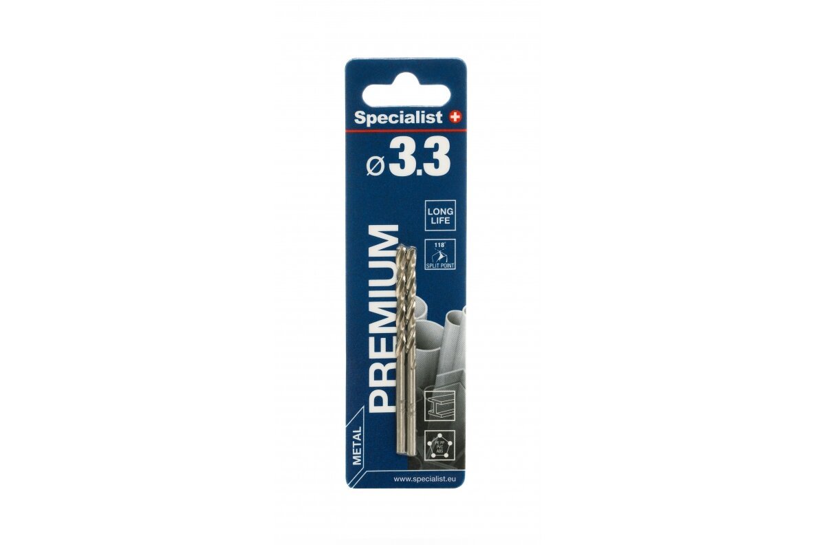 Metalo grąžtas SPECIALIST+ Premium, 3,3 mm, HSS, 2 vnt.