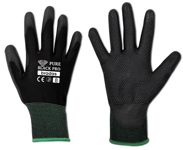 Sodo ir darbo pirštinės Bradas PURE BLACK PRO, 8 dydis, 6 vnt.