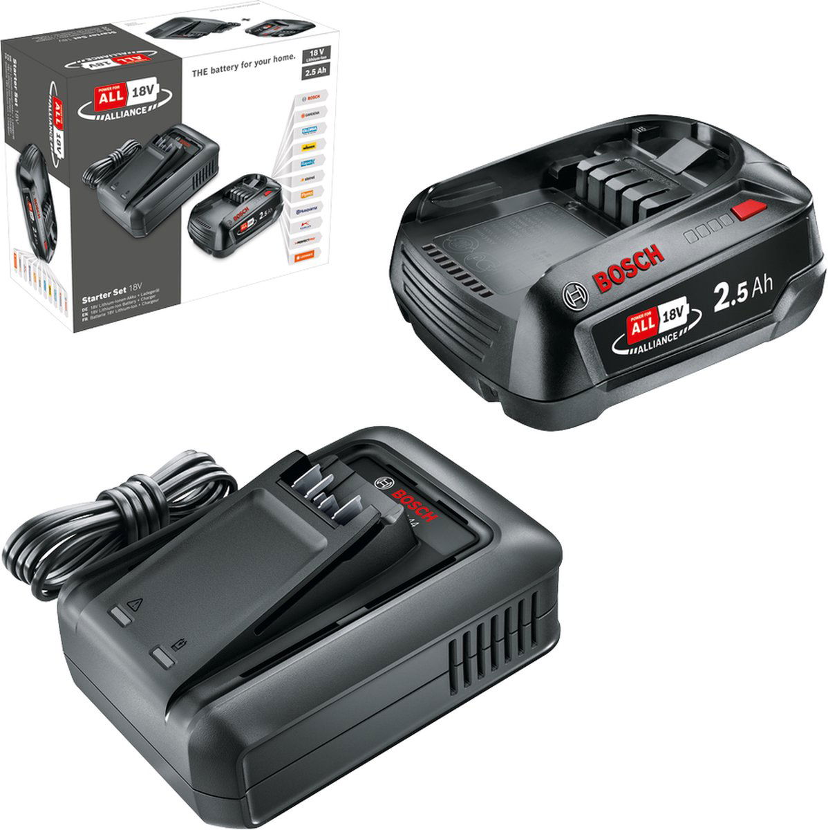 Akumuliatoriaus ir kroviklio rinkinys BOSCH, 18 V, 2,5 Ah Li-ion, kroviklis AL 18V-44