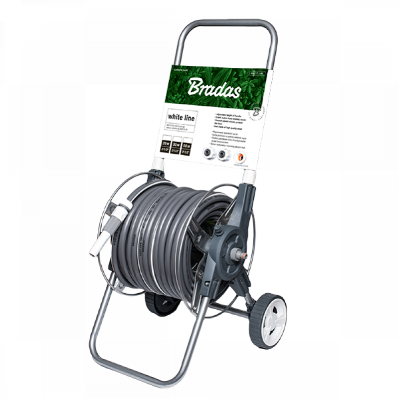 BĘBEN WÓZEK NA WĄŻ OGRODOWY ZESTAW 30mb 1/2" NA KOŁACH WHITE SILVER PLUS KARTA
