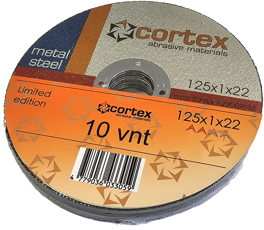Metalo pjovimo diskai CORTEX, 125 x 1,0 x 22 mm, plienui, 10 vnt.