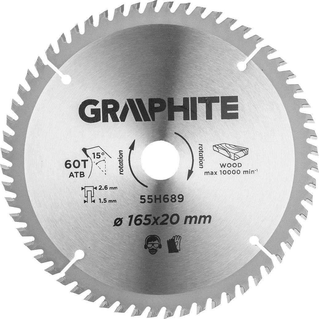Graphite Sawing blade (Pill saw blade, seed, 165 x 1.5 x 2.6 x 20 mm, 60 teeth)