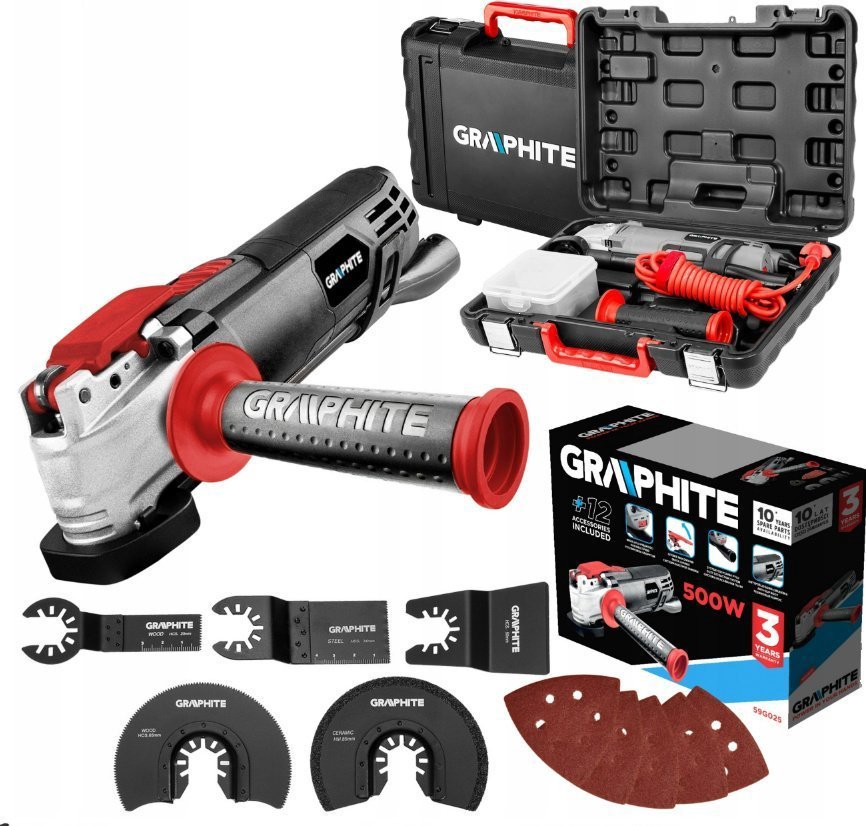 Sander Graphite 500W multi-function device, oscillation volume 8000-16000 min, suitcase 59G025
