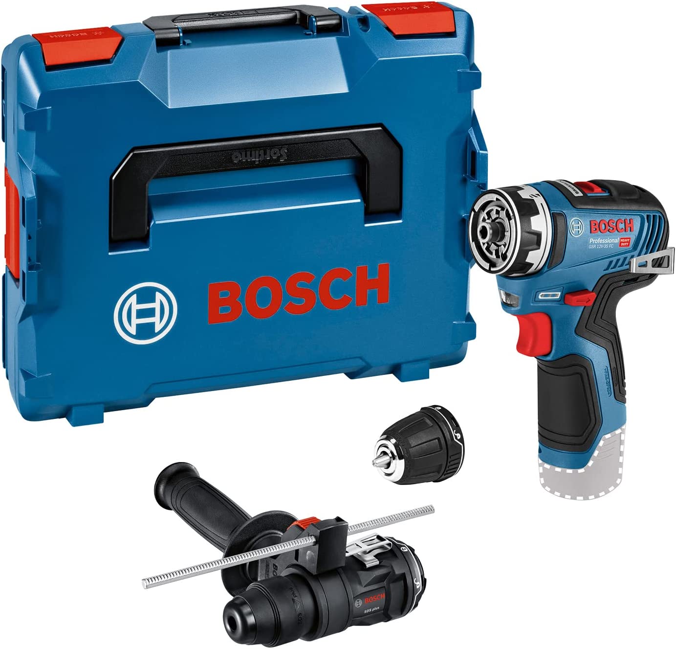 Akumuliatorinis suktuvas-gręžtuvas BOSCH PRO GSR 12V-35 FC, 12 V, (L-BOXX, FlexiClick adapter.)